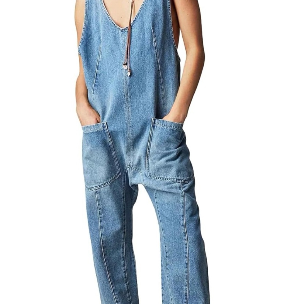 We The Free Blue Denim Overalls Relaxed Fit